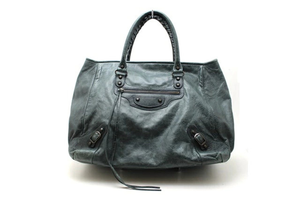 Balenciaga Leather The Sunday Handbag Dark Green